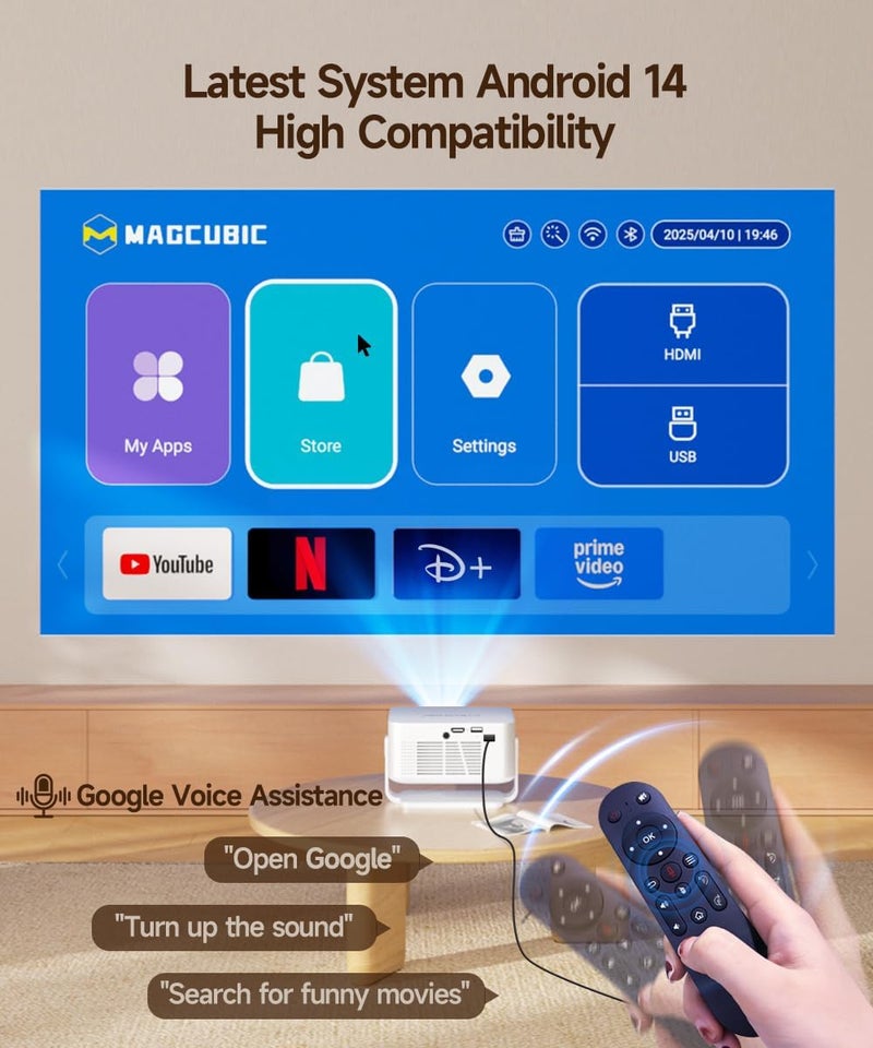 MAGCUBIC بروجيكتور ذكي 2026 بنظام أندرويد 14 يدعم 4K و 8K، بروجيكتور محمول مع واي فاي 6 وبلوتوث 5.4، تركيز تلقائي وتصحيح عمودي، قابل للدوران 180°، بروجيكتور ميني للاستخدام الخارجي في المنزل HY300Max - Image 4